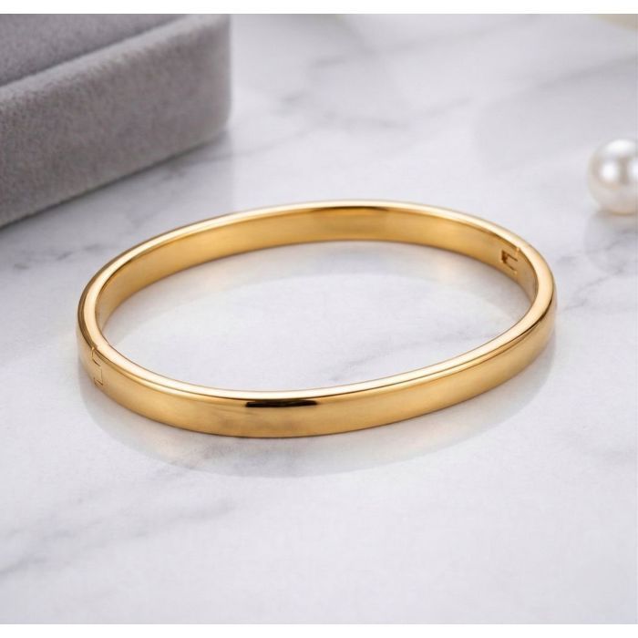 Bracelet - Women's - Bangle - Oval - Smooth - 18k Yellow Gold Plated - 3 Microns - 62 x 54 mm