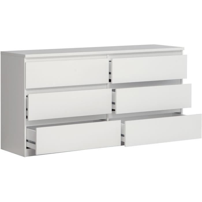 Cassettiera Chelsea a 6 cassetti - Bianco opaco - L 154 x P 42,2 x H 79,9 cm