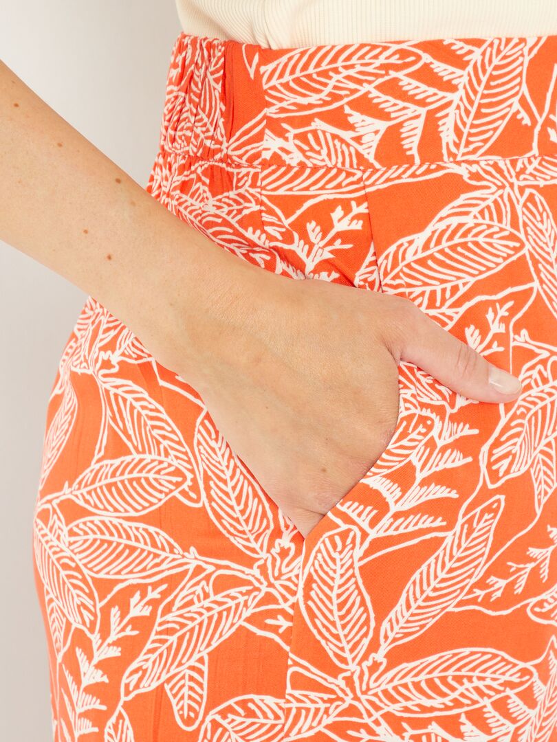Wijde broek met print - ORANJE