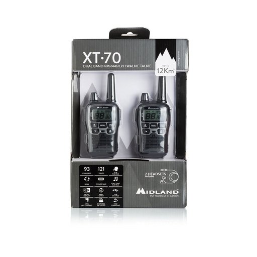 Walkie-talkie Midland XT70 Alcance 12km cu 2 micro-căști