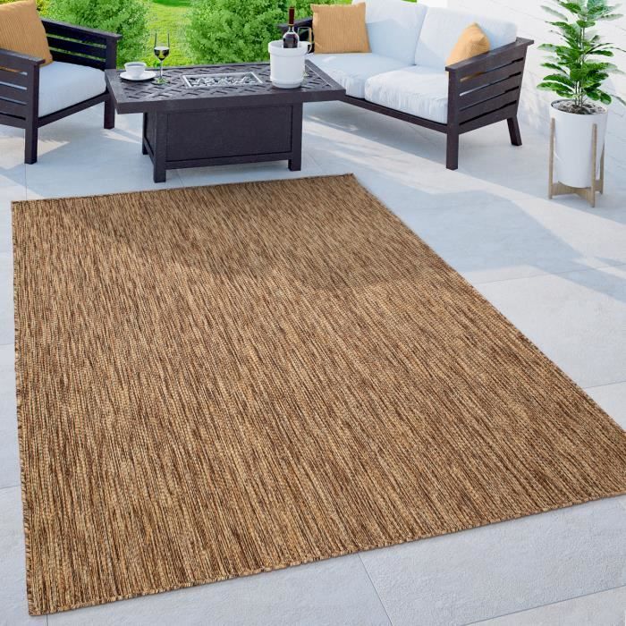 Alfombra de exterior para balcón, terraza o cocina, color marrón y beige moteado liso, 120x160 cm - PACO HOME - Moderna - Sintética