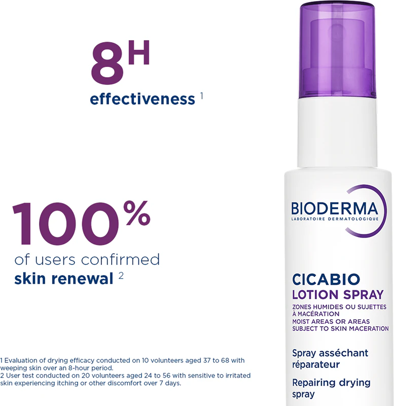 Loção Spray Bioderma Cicabio, um spray secativo e calmante para pele irritada.