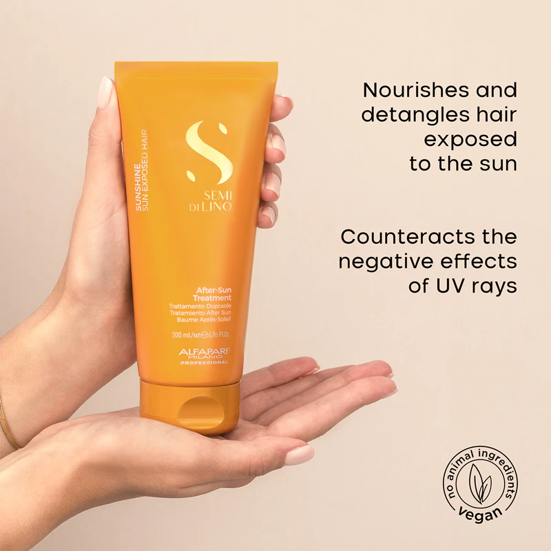 Máscara facial Alfaparf Milano Semi di Lino Sunshine para cabelos expostos à luz solar nociva.