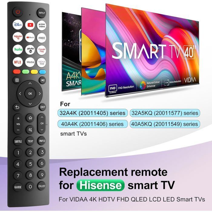 Controle remoto de substituição para Smart TV - Hisense - EN2Q36H Controle remoto para Hisense Vidaa 4K HDTV FHD QLED LCD LED Smart TV [T60]