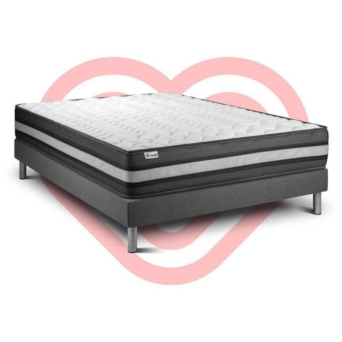 Ensemble Matelas Sommier 160x200 cm - Sommier Gris (en kit) - Vital Power Zen Gris
