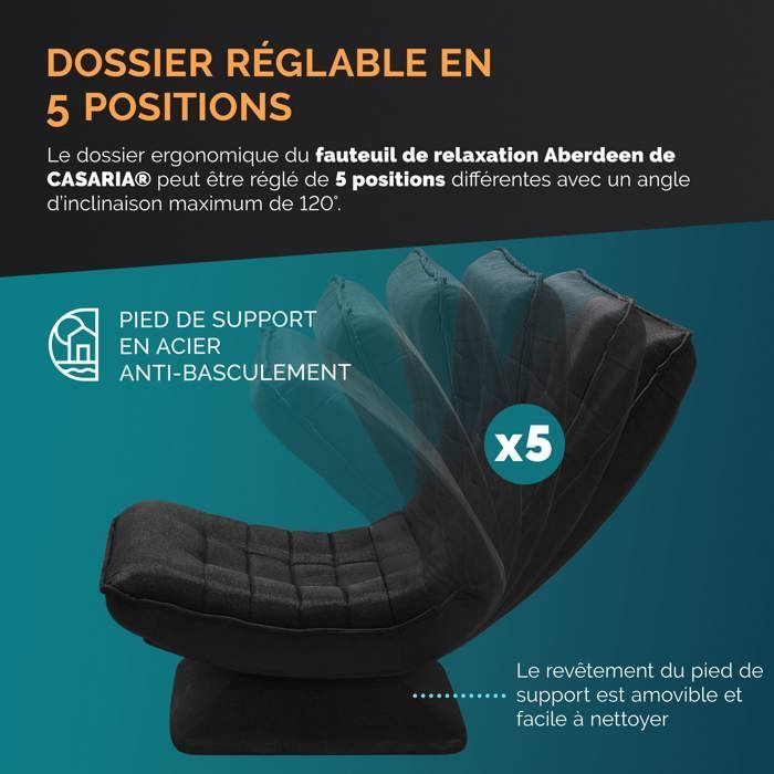 CASARIA® Fauteuil tout confort pivotant à 360° Noir capacité de charge de 150kg siège de gaming 58x57x84/87cm relaxation