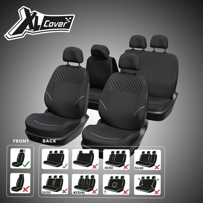 Fundas para asientos de coche - XLCOVER - SUV/Sedán - Divididas - Fundas para asientos delanteros/respaldo, reposacabezas y asiento trasero