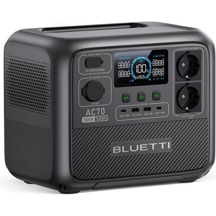 [Bluetti Oficial] Estación eléctrica portátil BLUETTI AC70 1000W/768Wh, batería LiFePO4, generador solar para camping y hogar.