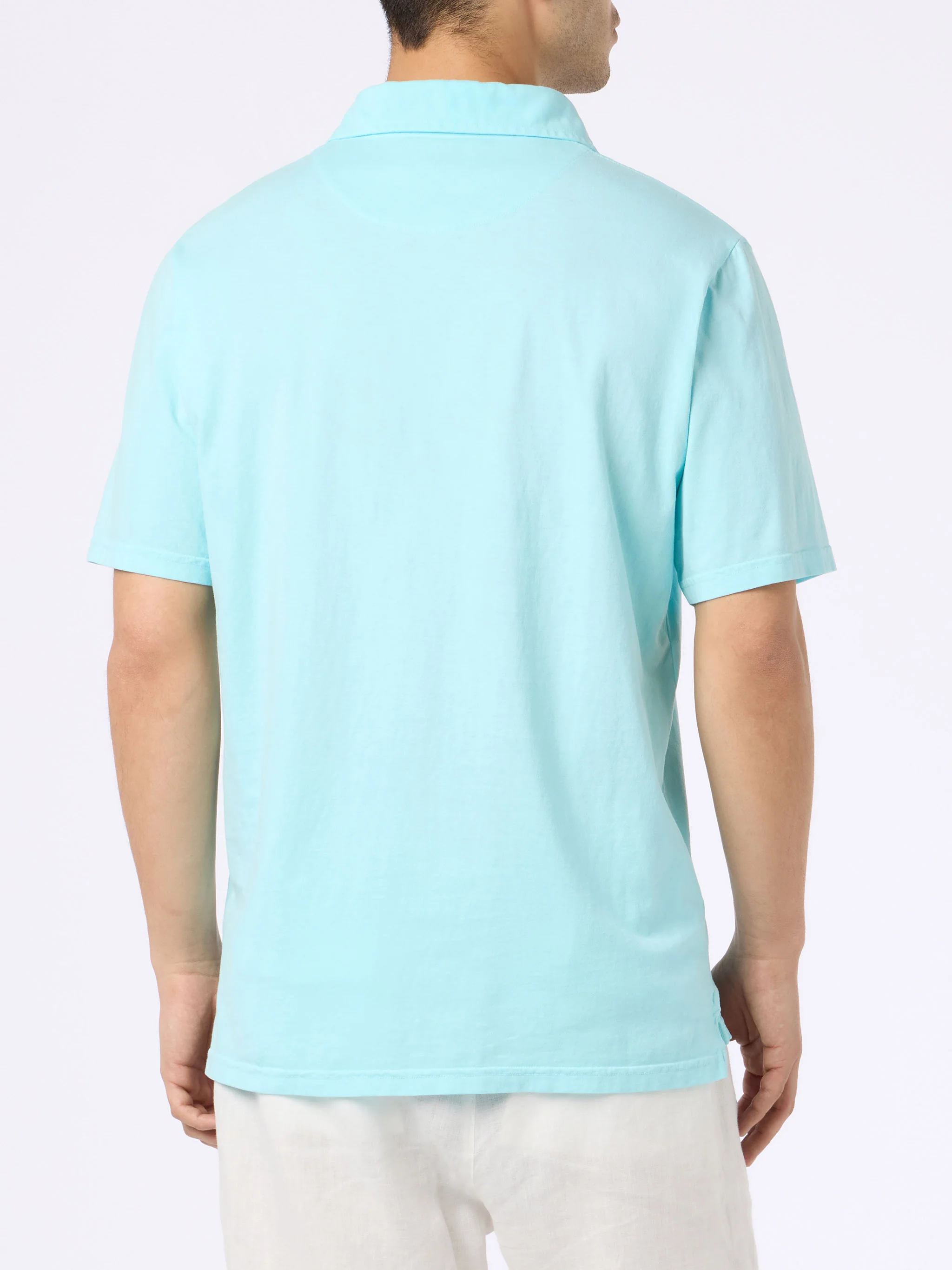 Brighton herenpoloshirt van aquagroene katoenen jersey.