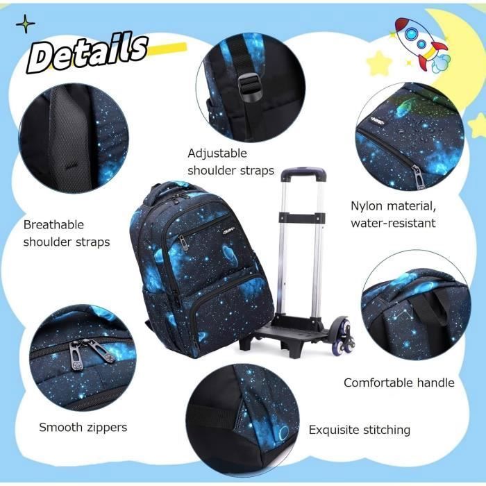 Mochila escolar Garon con ruedas para niños, mochila con ruedas para uso diario y viajes, edades de 6 a 16 años, negra.