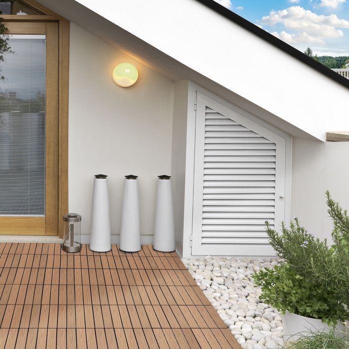 Dalles terrasse - Outsunny - caillebotis lot de 11 pcs emboîtables installation simple - composite - 30x30cm