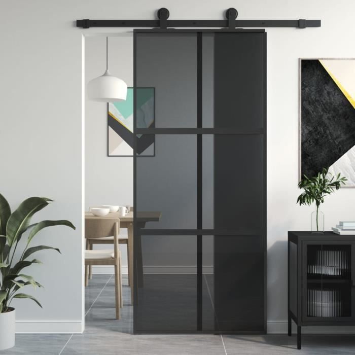 vidaXL Porte coulissante noir 90x205 cm verre trempé aluminium 155214