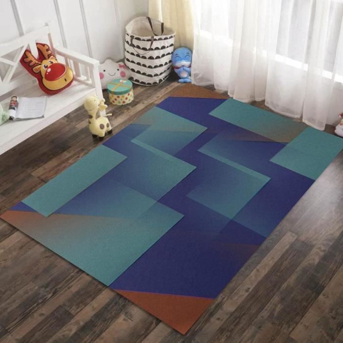 Tapis de Salon Moderne - Motifs Géométriques 3D - Pile Courte - 100x150cm