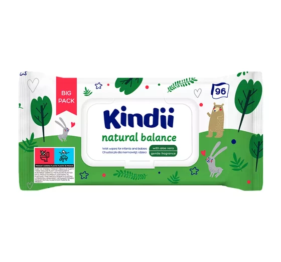 Cleanic Kindii Natural Balance nawilżane chusteczki dla dzieci i niemowląt 96 sztuk