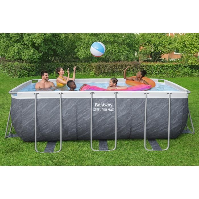 Kit para Piscina Tubular Acima do Solo BESTWAY - Aço Pro Max - 412 x 201 x 122 cm - Retangular (Filtro de cartucho, escada, 1 cartucho)
