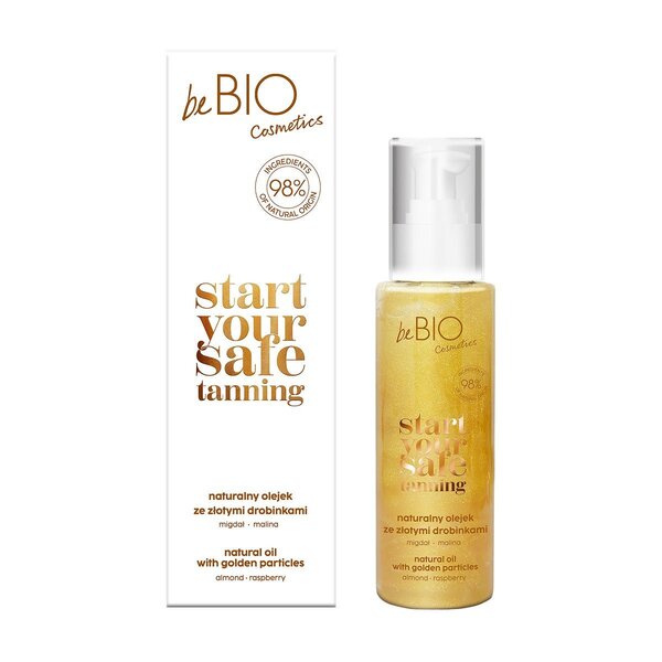 Óleo beBIO com partículas douradas. Comece seu bronzeamento seguro. 100ml