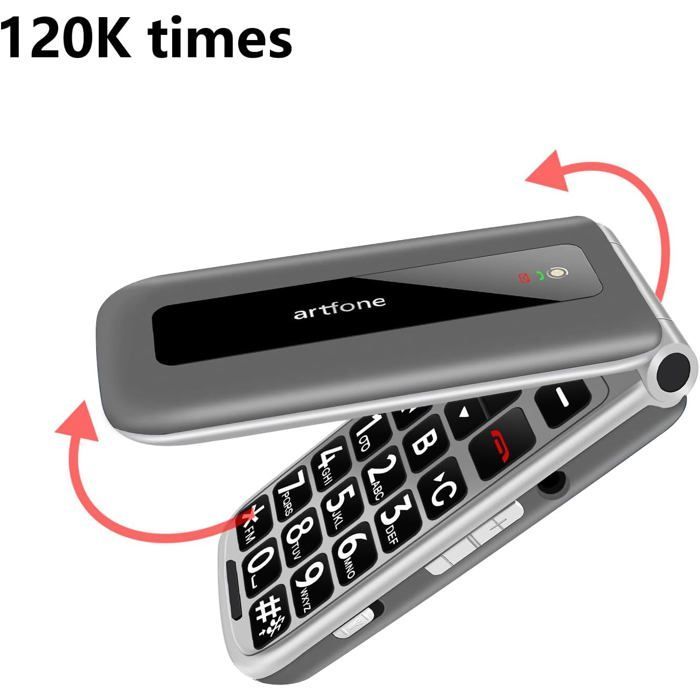 Téléphone portable à clapet artfone 4G pour seniors - Grandes touches, SOS, Batterie longue durée
