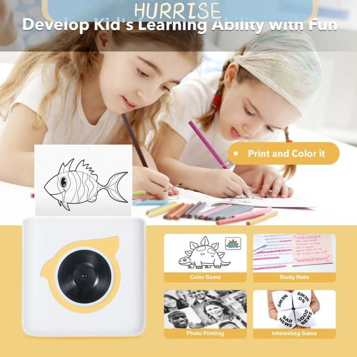 Tbest mini imprimante photo Bisofice L8 Mini imprimante thermique d'étiquettes de poche portable informatique imprimante Jaune