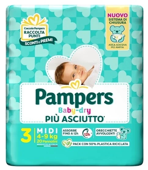 PAMPERS Pampers Baby Dry sauskelnės Downcount Midi 20 vnt. 3 dydis (4-9 kg)