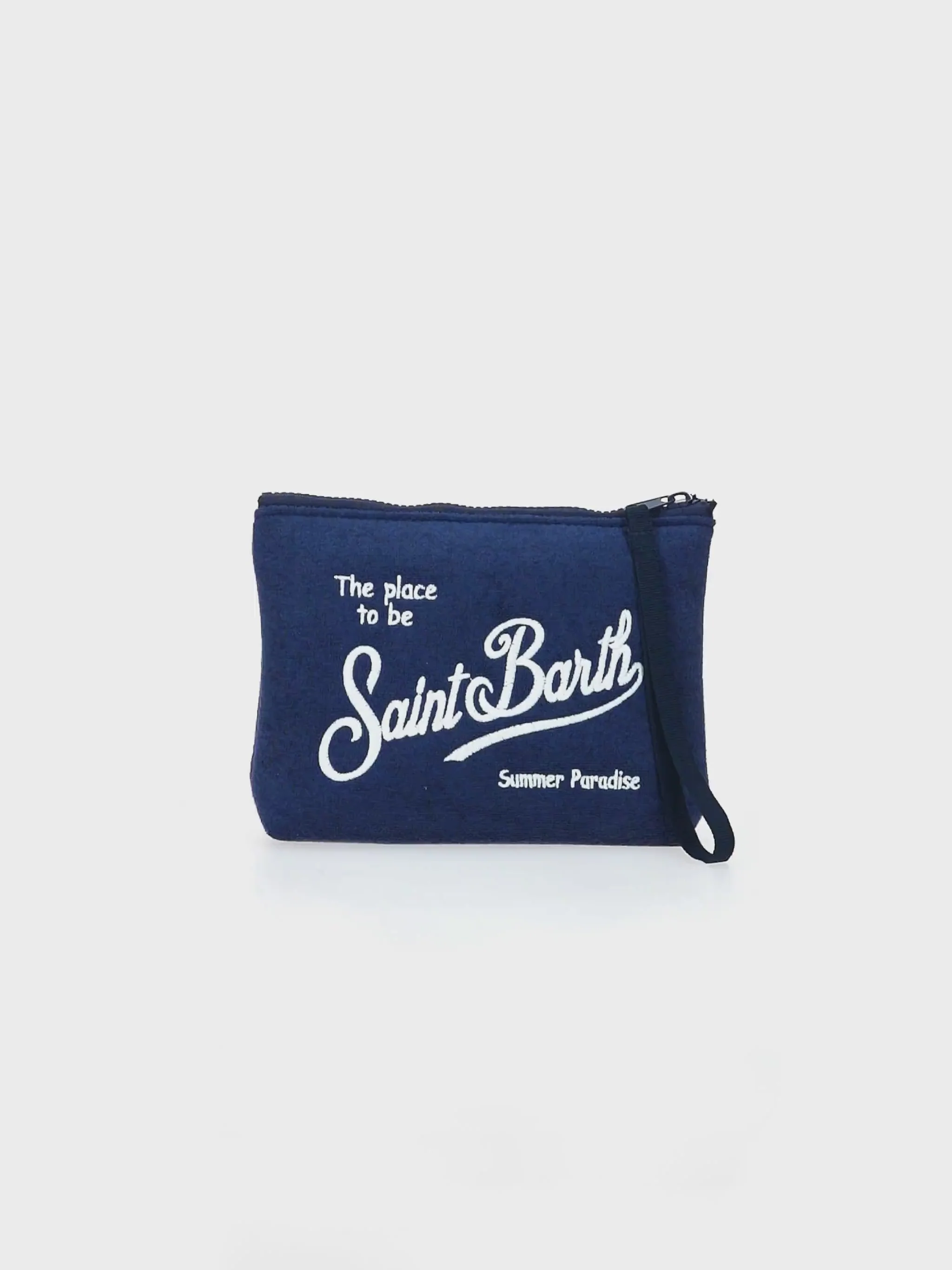 Υφασμάτινο clutch τσαντάκι Aline blue terry με κέντημα Sapore di Mare | SAPORE DI MAR