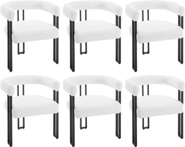 WOLTU Set of 6 Dining Chairs, Chenille Lounge Chairs, Metal Legs, Modern Bedroom Armchair, Cream W0ATT0322-6
