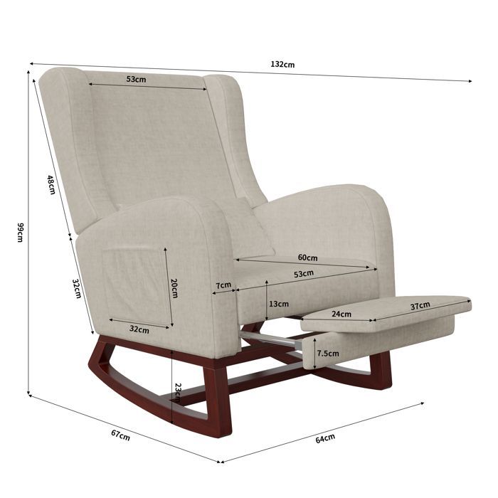 Chaise à Bascule Relax, Fauteuil a Bascule avec Repose Pied Rétractable, en Tissu avec Dossier Haut, Beige, Lin