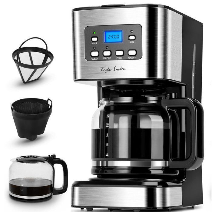 Cafeteira Taylor Swoden Darcy, 0% BPA. 950W, 1,5L. Temporizador programável de 24 horas, função manter aquecido por 40 minutos. Opção de café forte. Autolimpante.