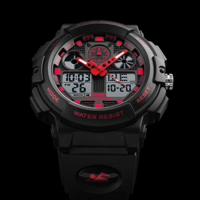Orologio sportivo per bambini con doppio display a LED, nero e rosso - digitale e analogico