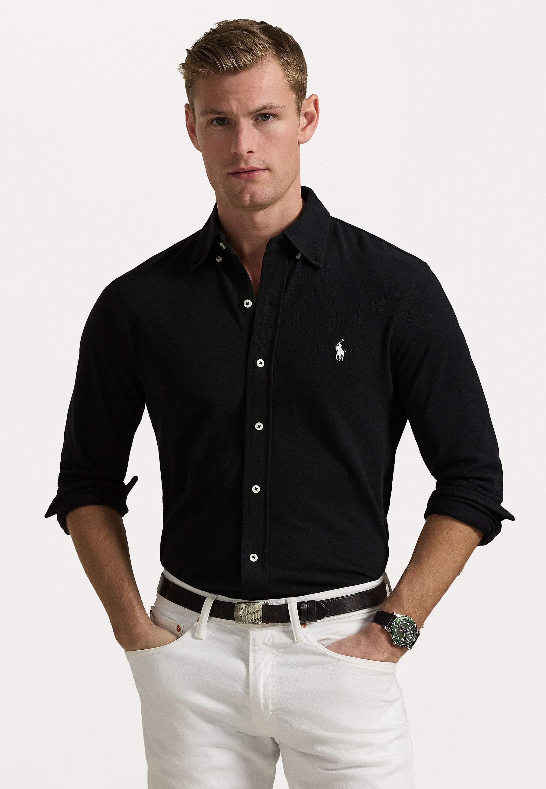 Polo Ralph Lauren FEDERWEICHES MESH-SHIRT - Hemd - schwarz