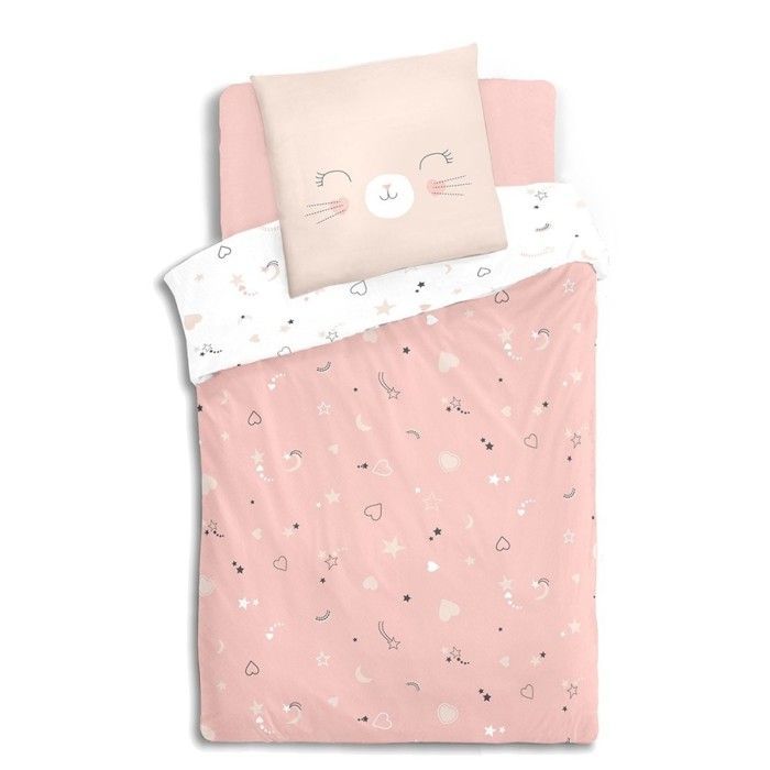 Funda nórdica infantil de 140x200 cm con diseño de gato + funda de almohada 100% algodón orgánico 57 hilos