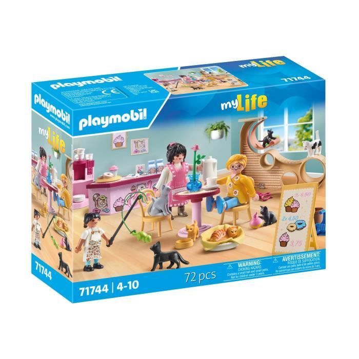 PLAYMOBIL 71744 Bar à chats avec 6 chats et 3 personnages, My Life, 72 pièces, Dès 4 ans