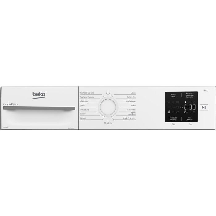 Sèche-linge pompe à chaleur BEKO D3H19E01W Série bPro 500 - 9 kg - L60cm - Blanc
