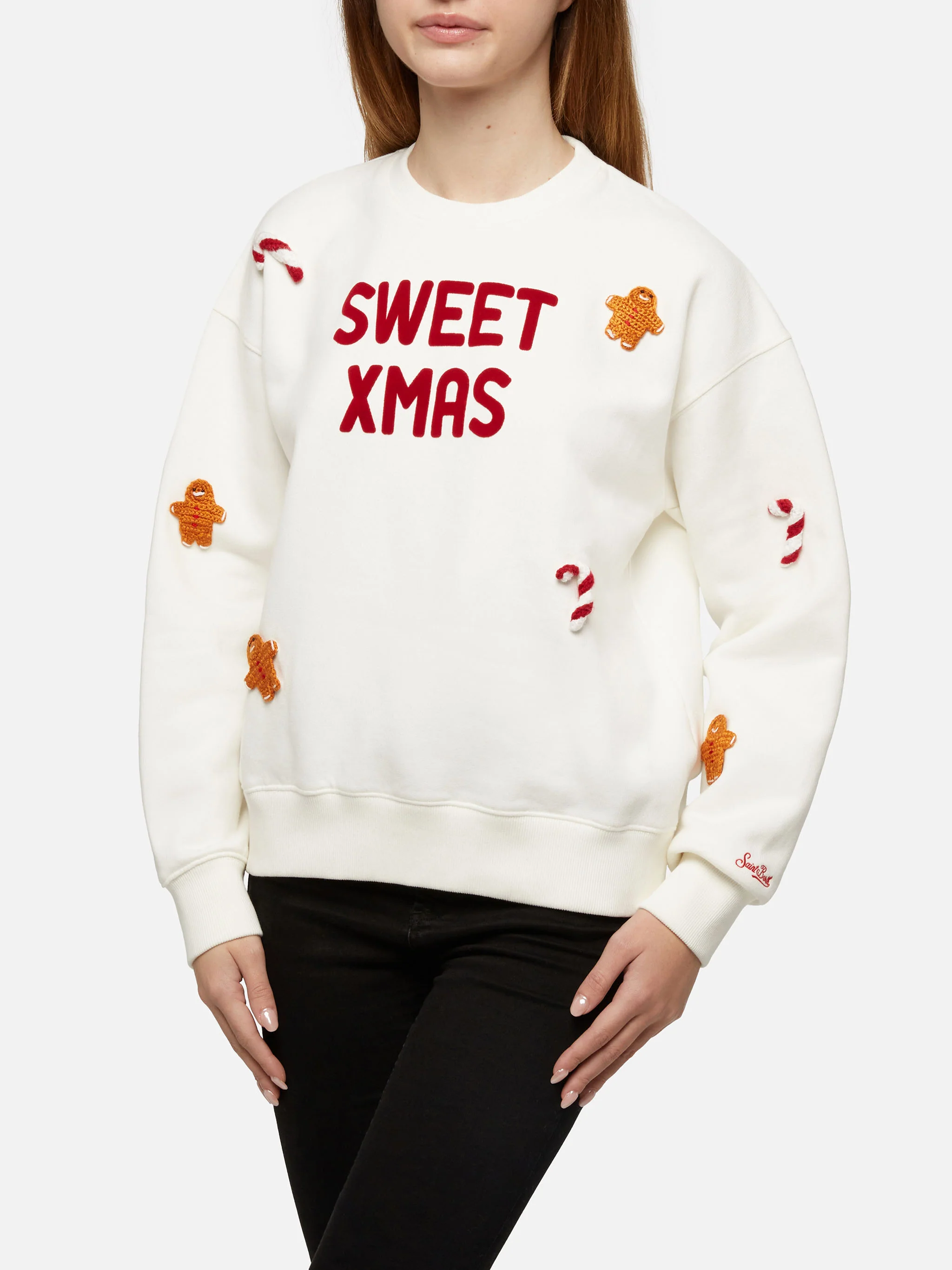 Sudadera de felpa de algodón Stardust para mujer con parches de pan de jengibre.