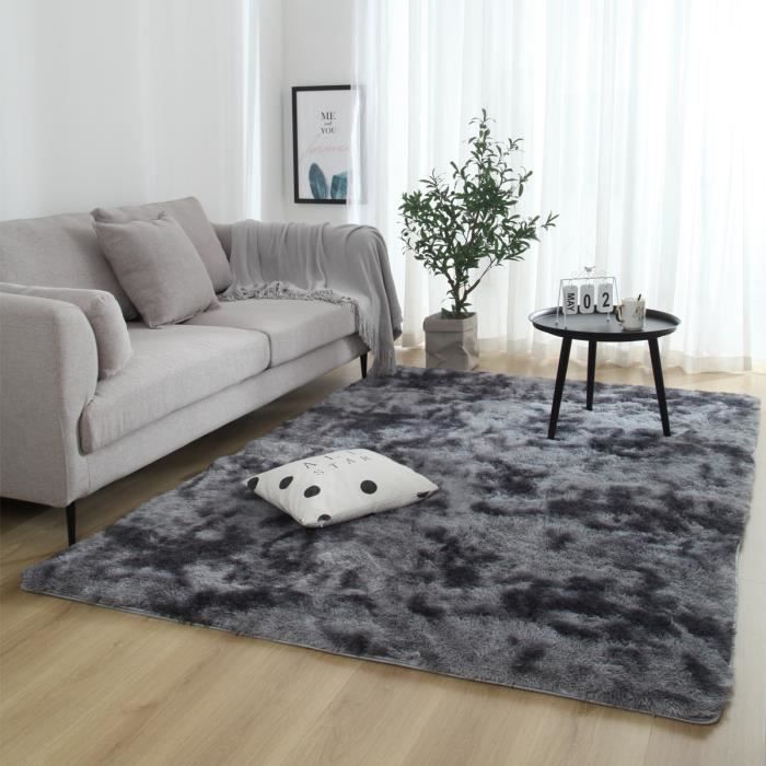 Hochfloriger Wohnzimmerteppich 120 x 160 cm in Dunkelgrau, Plüsch, weiche Polypropylenfaser, rutschfest