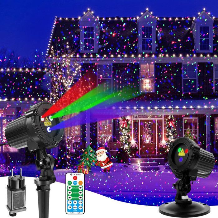 Projetor a laser de Natal para exterior Rosnek, nas cores vermelho, verde e azul, à prova d'água IP65, ideal para decoração de jardim.