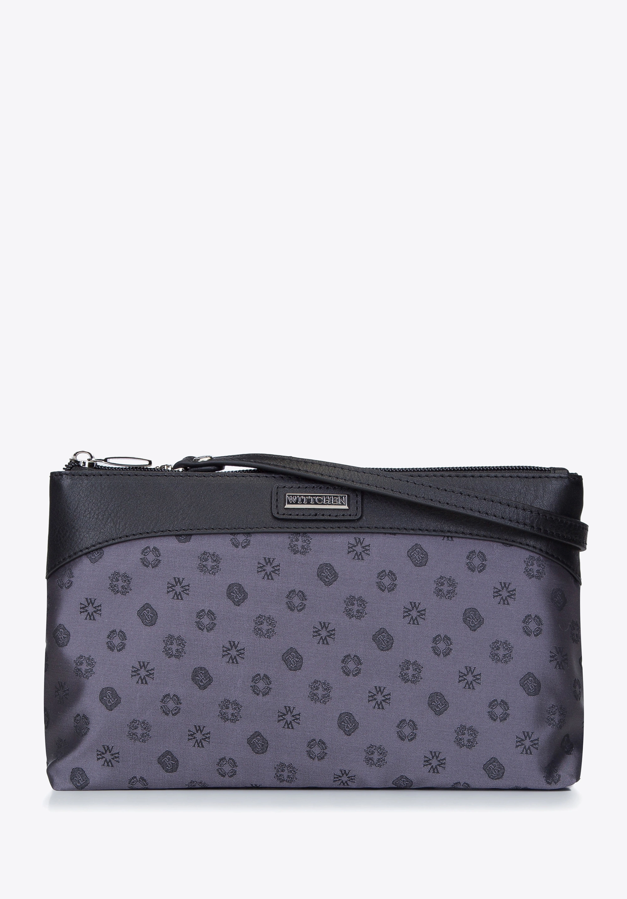 Torebka crossbody z żakardu z monogramem i skóry szara
