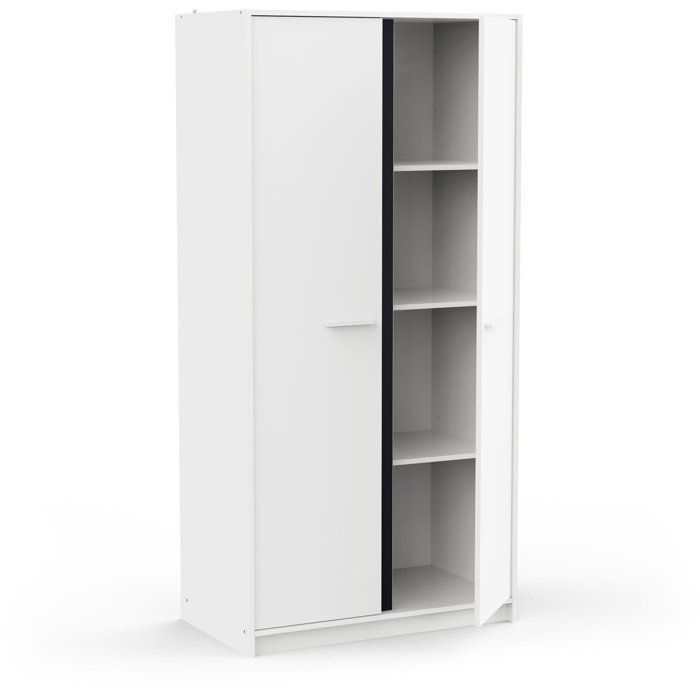 Armario de dormitorio - REVERSO - Blanco mate - Decoración rosa o azul - 2 puertas - Ancho 88,3 x Profundidad 50 x Alto 180,9 cm