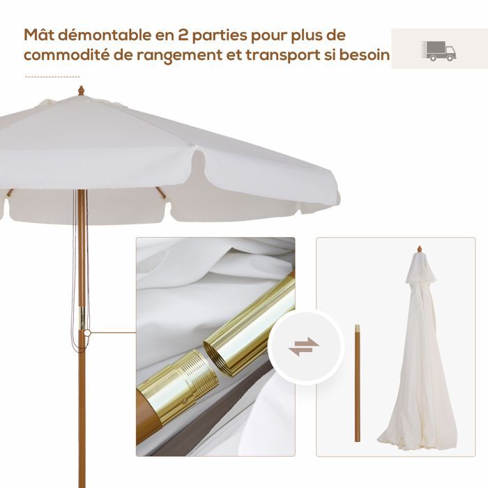Outsunny - parasol - Bois - 325x325x250cm - Crème