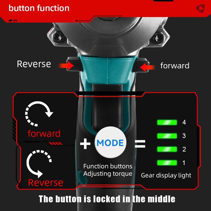 Avvitatore a impulsi elettrico senza spazzole, coppia di 1200 Nm, attacco da 1/2 pollice, senza fili, con luce LED, compatibile con batterie Makita da 18 V.