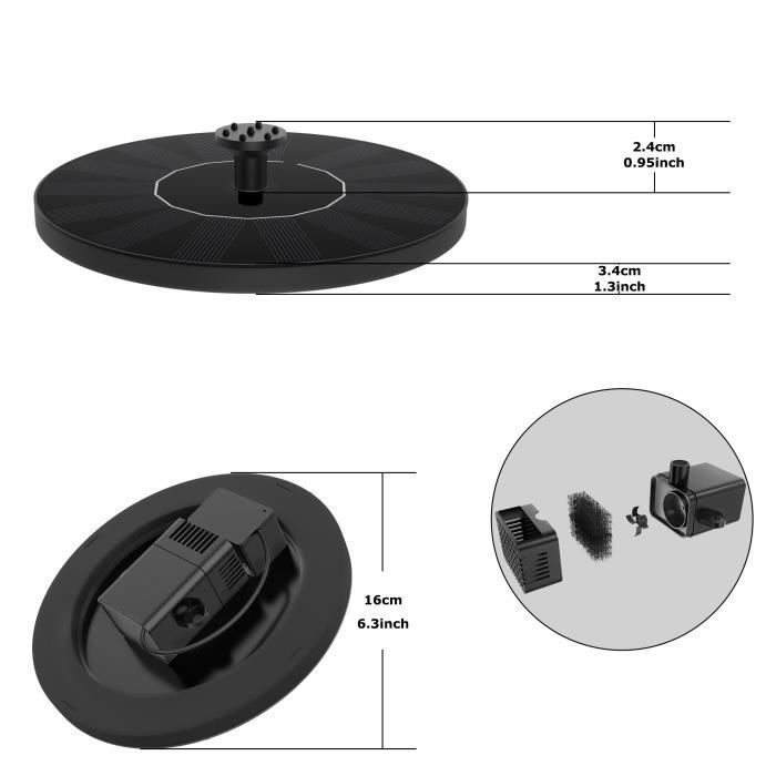 AUFUN 1.4W ronde fonteinpomp op zonne-energie, upgrade voor zonnepomp, vijverpomp, drijvende waterpomp voor de tuin, rond