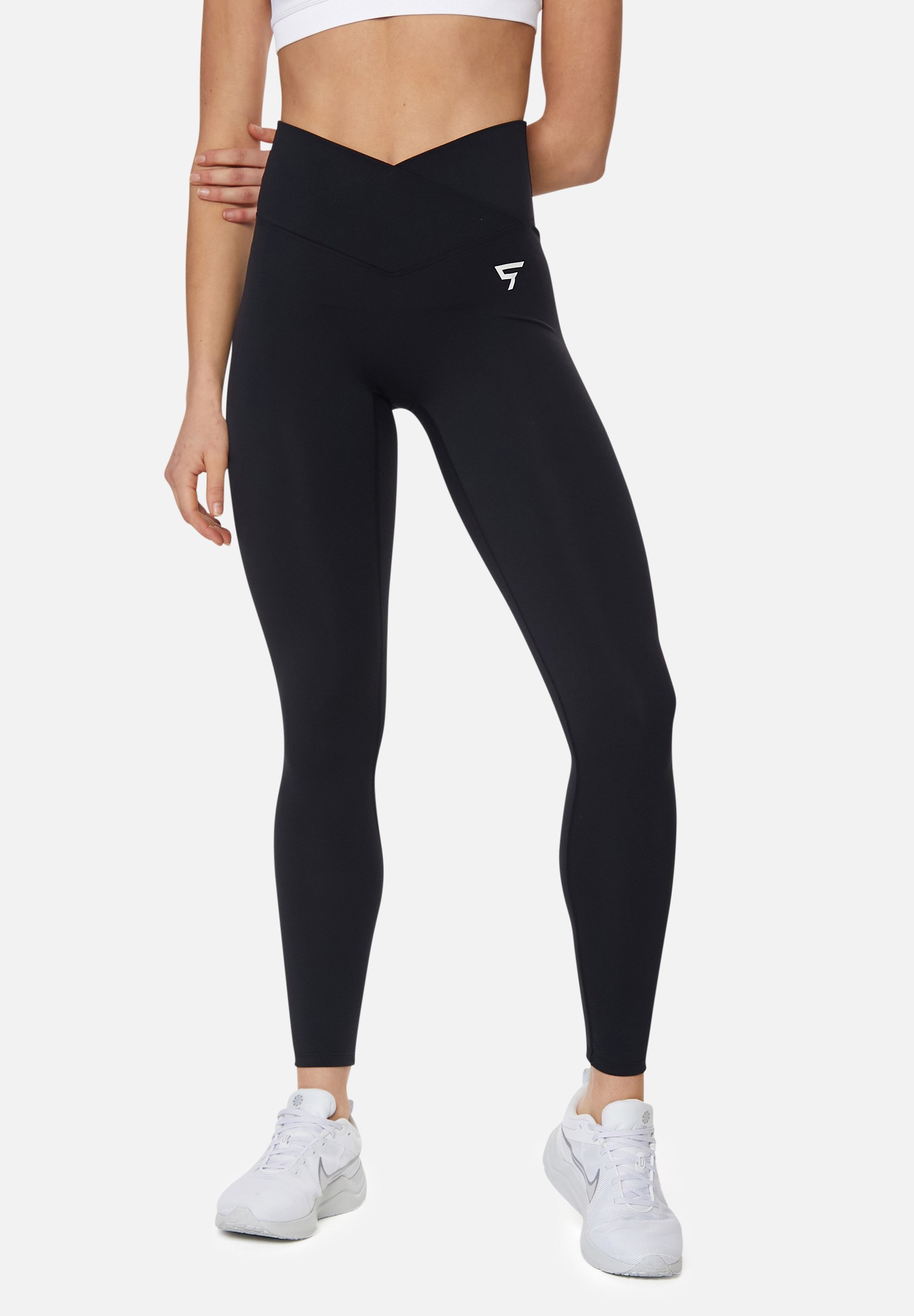 Leggings de sport anti-squat à ceinture croisée - noirs