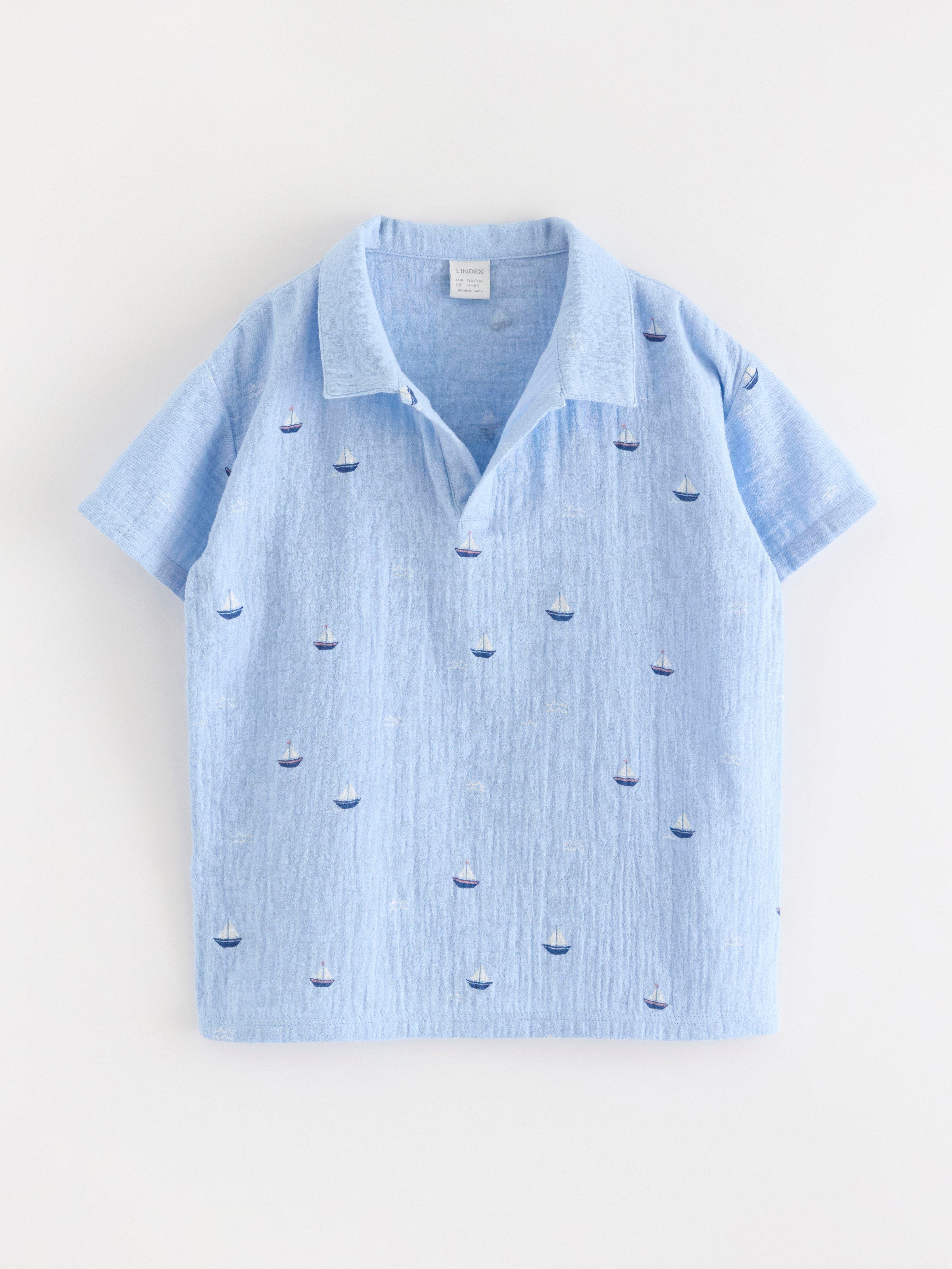 Camicia in tessuto di cotone azzurro chiaro