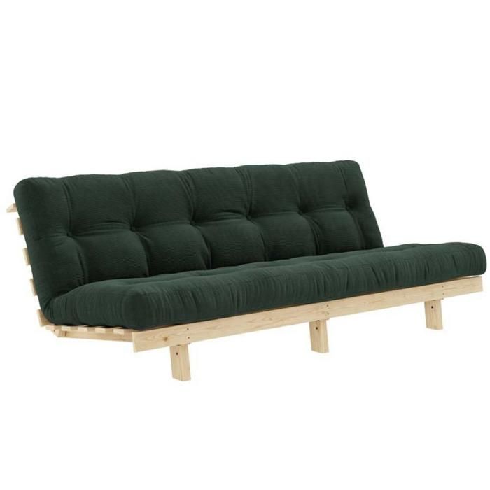 Sofá-cama futon conversível LEAN em madeira de pinho, cor verde-mar, 130x200 cm