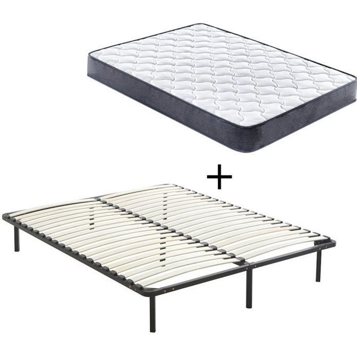 Colchón de espuma viscoelástica 160x200x20cm + base de cama 160x200 - DEWINNER - Muelles ensacados - Blanco