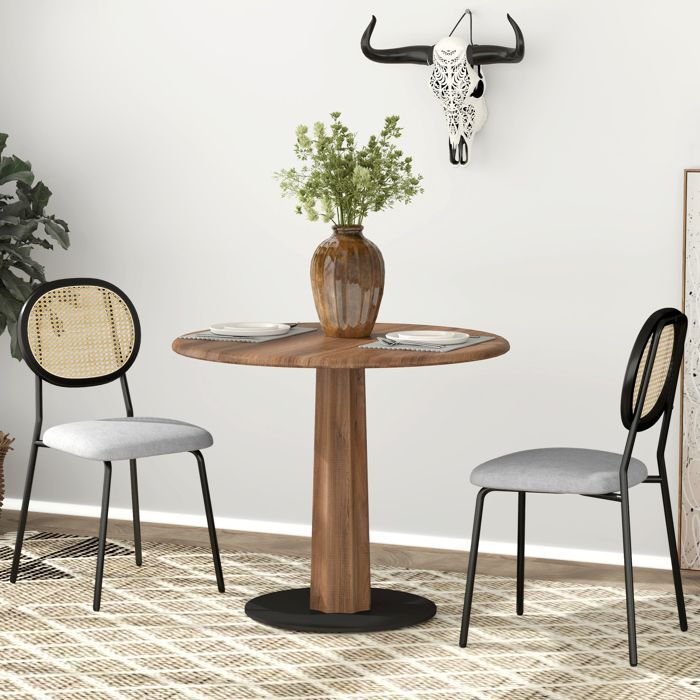 Juego de 2 sillas de comedor - HOMCOM - estilo bohemio - respaldo de ratán, tejido transpirable efecto lino - estructura de acero - gris