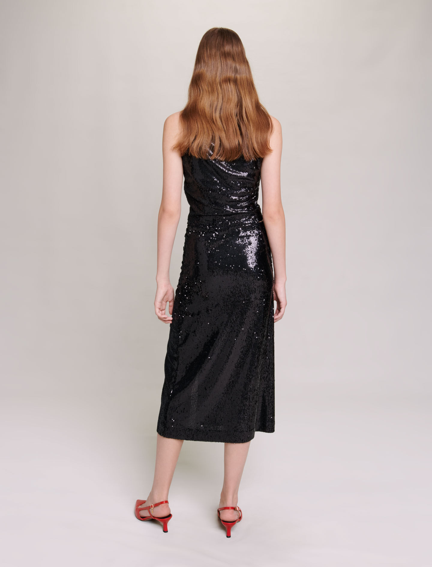 Halflange rok met pailletten - Zwart