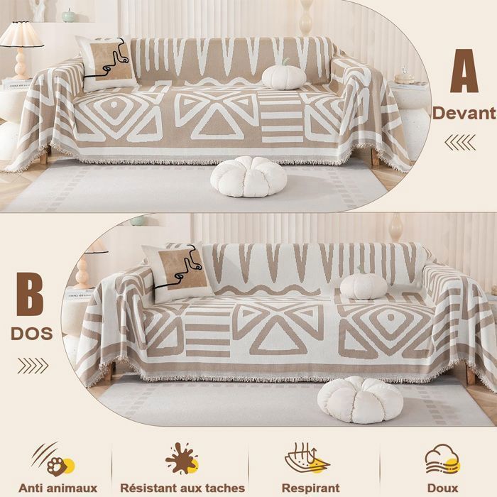 Hoes voor 3-zitsbank - SOKERDY - Khaki - 180x300 cm - Antislip - Krasbestendig