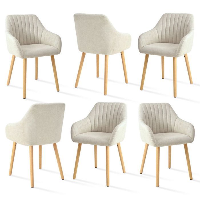 Goeurvant minimalistische stoelen met comfortabele rugleuning, ergonomische armleuningen en massief houten poten - Set van 6 - Beige