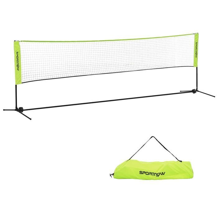 Badminton net - SPORTNOW - adjustable height from 107 to 155 cm - with carrying bag - metal frame - black, yellow