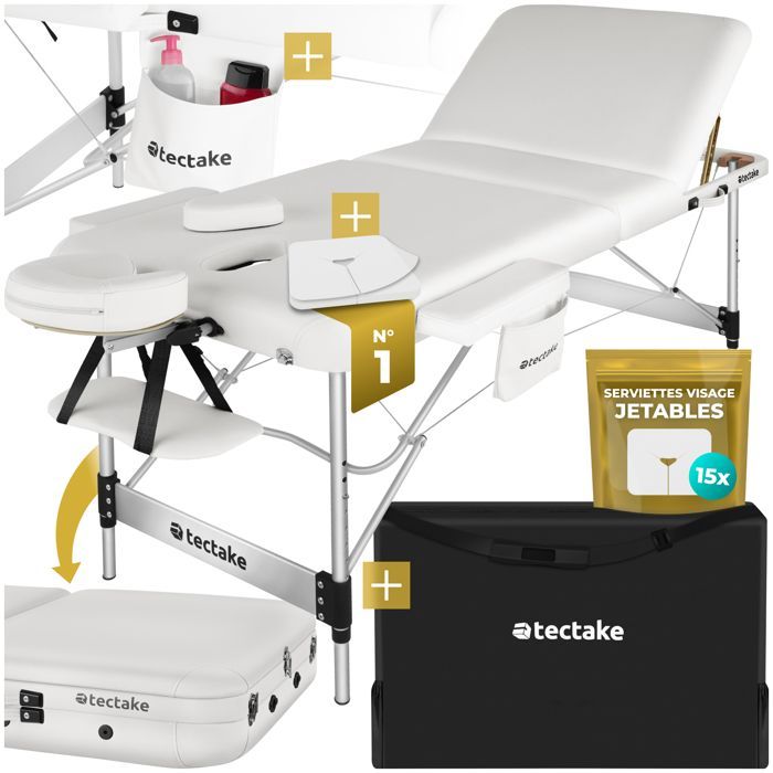 Table de massage - TECTAKE - Table de soin pliante 3 zones réglable en hauteur 212 x 103 x 90 cm - Blanc